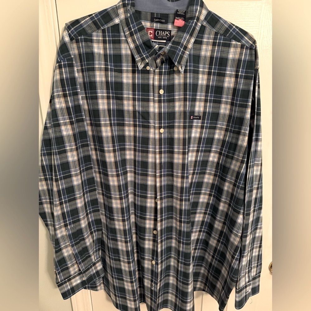 Chaps Green and Blue Casual Button Down Shirt